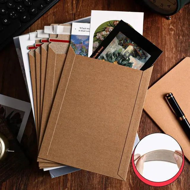 Alt view image 4 of 7 - 350 Pieces 6x8 Rigid Photo Mailers, 350gsm Keep Flat Cardboard Shipping Envelopes with Self Adhesive for Photos, Documents, Prints, CDs, Small Business Mailing