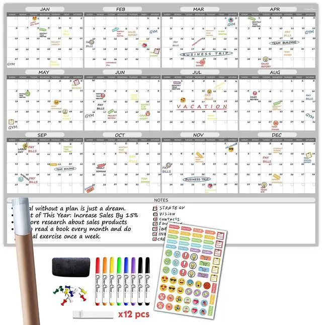 Main image of Large Dry Erase Wall Calendar - 48"x60" 2026 Undated Yearly Wall Calendar for Home, Office, School Projects - Jumbo Erasable and Reusable Laminated Yearly Planning Board