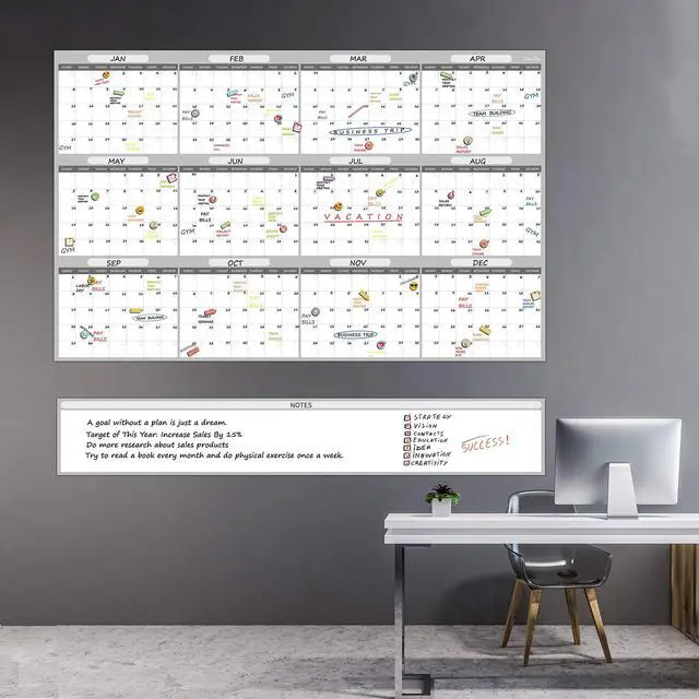 Alt view image 6 of 7 - Large Dry Erase Wall Calendar - 48"x60" 2026 Undated Yearly Wall Calendar for Home, Office, School Projects - Jumbo Erasable and Reusable Laminated Yearly Planning Board