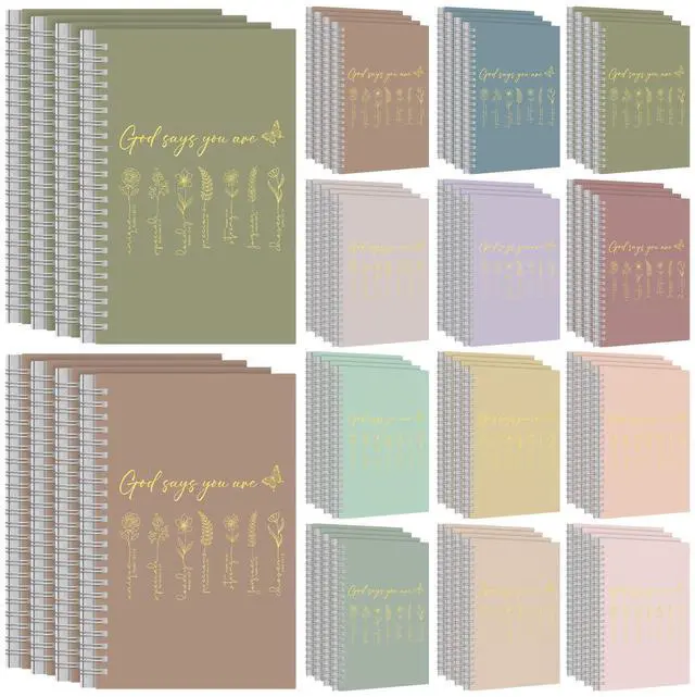Main image of 48 Pcs Floral Christian Spiral Notebook Set A5 Back to School Christian Gifts God Says You Are Bible Verse Inspirational Prayer Journal with Gold Foil Cover for Church 5.8" x 8.3"