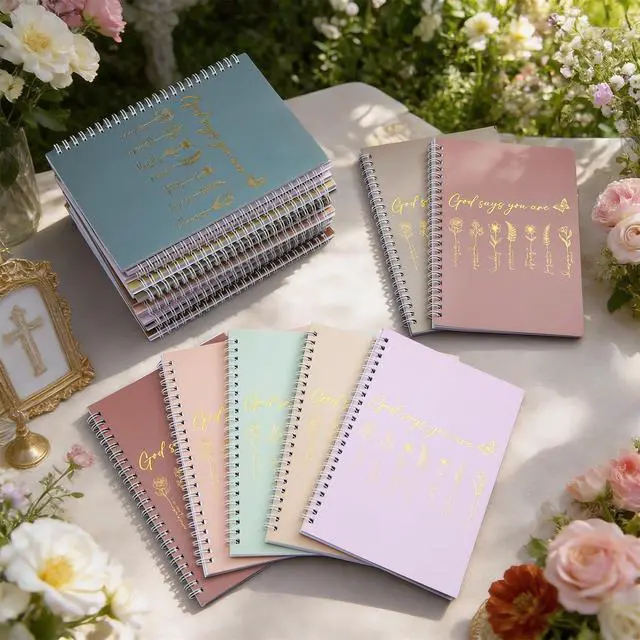 Alt view image 4 of 7 - 48 Pcs Floral Christian Spiral Notebook Set A5 Back to School Christian Gifts God Says You Are Bible Verse Inspirational Prayer Journal with Gold Foil Cover for Church 5.8" x 8.3"