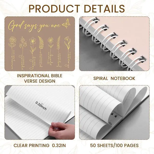 Alt view image 3 of 7 - 48 Pcs Floral Christian Spiral Notebook Set A5 Back to School Christian Gifts God Says You Are Bible Verse Inspirational Prayer Journal with Gold Foil Cover for Church 5.8" x 8.3"