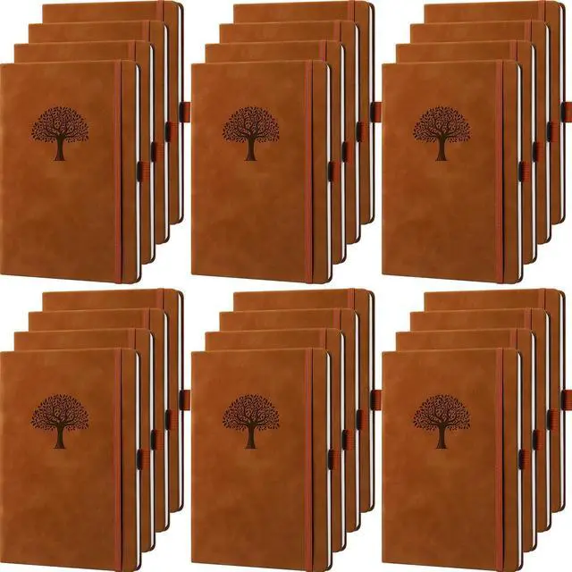 Main image of 24 Pack Leather Notebook Journals Bulk 5.7" x 8.3" Harder Cover A5 Journals for Writing Men Women Leather Travel Notebooks Daily Gifts for Office Back to School (Brown)