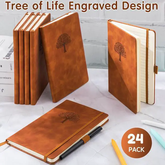 Alt view image 5 of 7 - 24 Pack Leather Notebook Journals Bulk 5.7" x 8.3" Harder Cover A5 Journals for Writing Men Women Leather Travel Notebooks Daily Gifts for Office Back to School (Brown)
