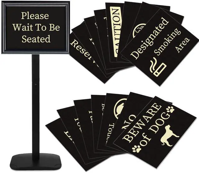 Main image of Please Wait To Be Seated Sign, 11 x 17 Inch Heavy Duty Sign Holder Stand with 16 Inserts, Floor Standing Poster Stand with Weighted Base for Indoor/Outdoor Signage&Advertising, Black