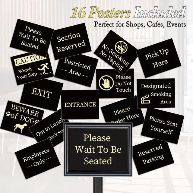 Alt view image 3 of 7 - Please Wait To Be Seated Sign, 8.5 x 11 Inch Heavy Duty Sign Holder Stand with 16 Inserts, Floor Standing Poster Stand with Weighted Base for Indoor/Outdoor Signage&Advertising, Black