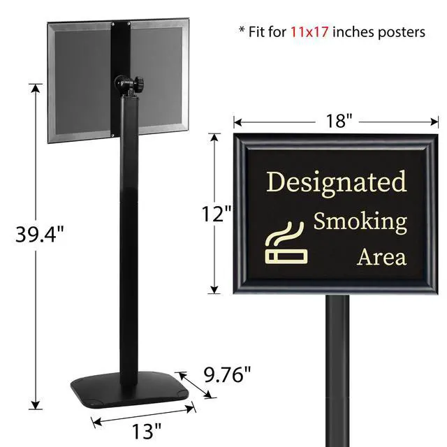 Alt view image 4 of 7 - Please Wait To Be Seated Sign, 11 x 17 Inch Heavy Duty Sign Holder Stand with 16 Inserts, Floor Standing Poster Stand with Weighted Base for Indoor/Outdoor Signage&Advertising, Black