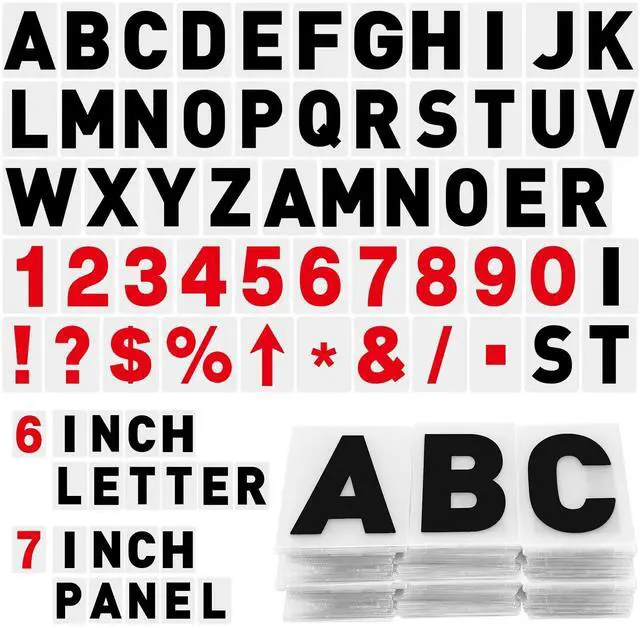 Main image of 300 Pcs Sign Letter Printed on Marquee Flexible Outdoor Black Portable Sign Board Plastic Changeable Letters and Numbers Punctuation Acrylic Numbers(6'', 7'')