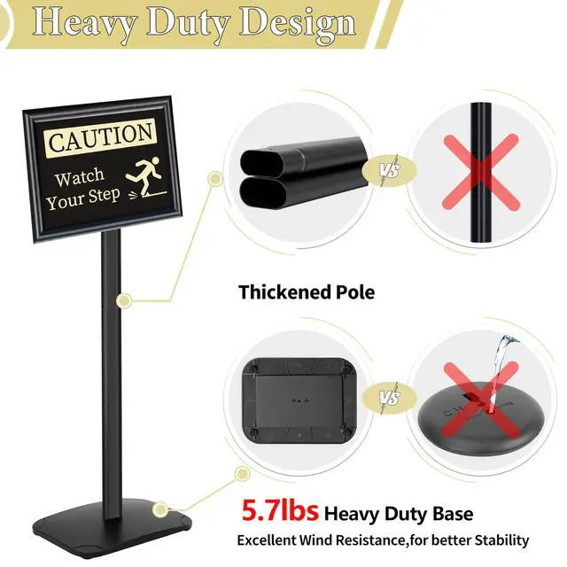 Alt view image 5 of 7 - Please Wait To Be Seated Sign, 8.5 x 11 Inch Heavy Duty Sign Holder Stand with 16 Inserts, Floor Standing Poster Stand with Weighted Base for Indoor/Outdoor Signage&Advertising, Black