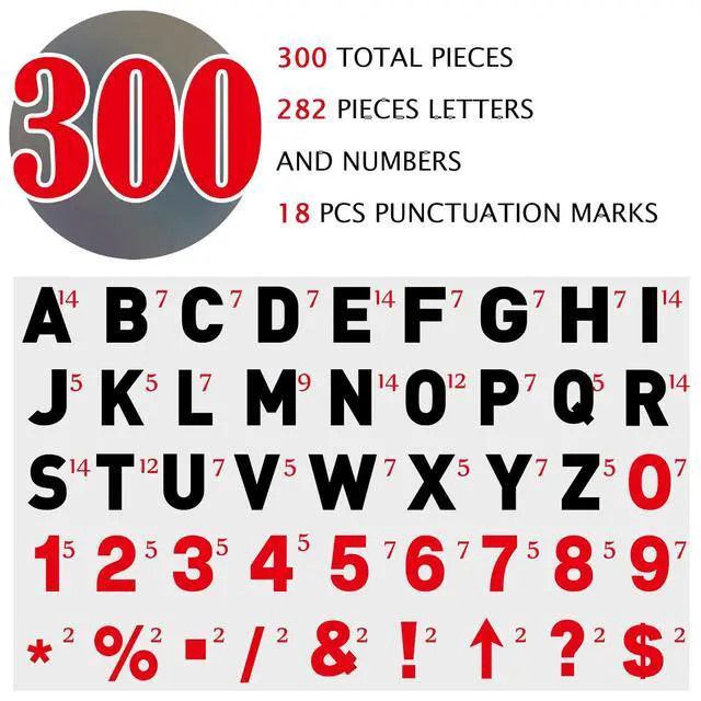 Alt view image 3 of 6 - 300 Pcs Sign Letter Printed on Marquee Flexible Outdoor Black Portable Sign Board Plastic Changeable Letters and Numbers Punctuation Acrylic Numbers(6'', 7'')