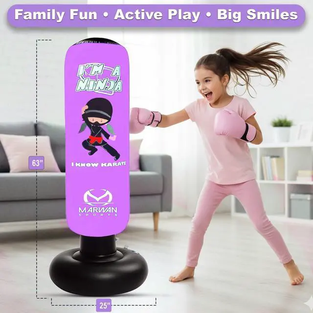 Alt view image 3 of 4 - Ninja Kids Punching Bag Inflatable Sensory Toy & Birthday Gift for Boys & Girls Ages 4-12, 63" Freestanding 5-in-1 Kit, Indoor Apartment-Quiet Sensory-Friendly Active Play