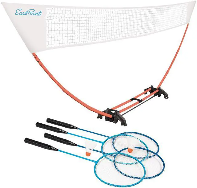 Main image of EastPoint Easy Setup Badminton Set - 15 ft Net, 4 Rackets, 2 Shuttlecocks - Quick Setup Net for Backyard Games - Steel Shaft Badminton Rackets for Family Games - Durable Shuttlecocks for Outdoors