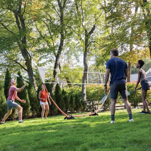 Alt view image 5 of 6 - EastPoint Easy Setup Badminton Set - 15 ft Net, 4 Rackets, 2 Shuttlecocks - Quick Setup Net for Backyard Games - Steel Shaft Badminton Rackets for Family Games - Durable Shuttlecocks for Outdoors
