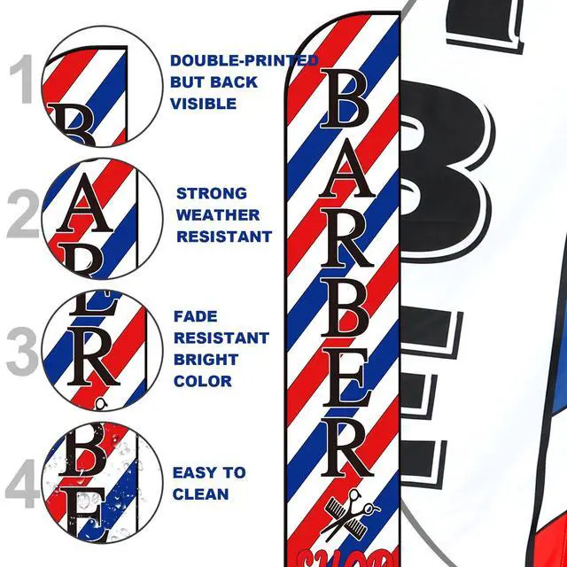 Alt view image 3 of 7 - 2 Set Barber Flag Barbershop Themed Swooper Flag Banner with Pole Kit Open Feather Barber Sign for Salon Business Advertising Outdoor Outside(14.8 Ft)