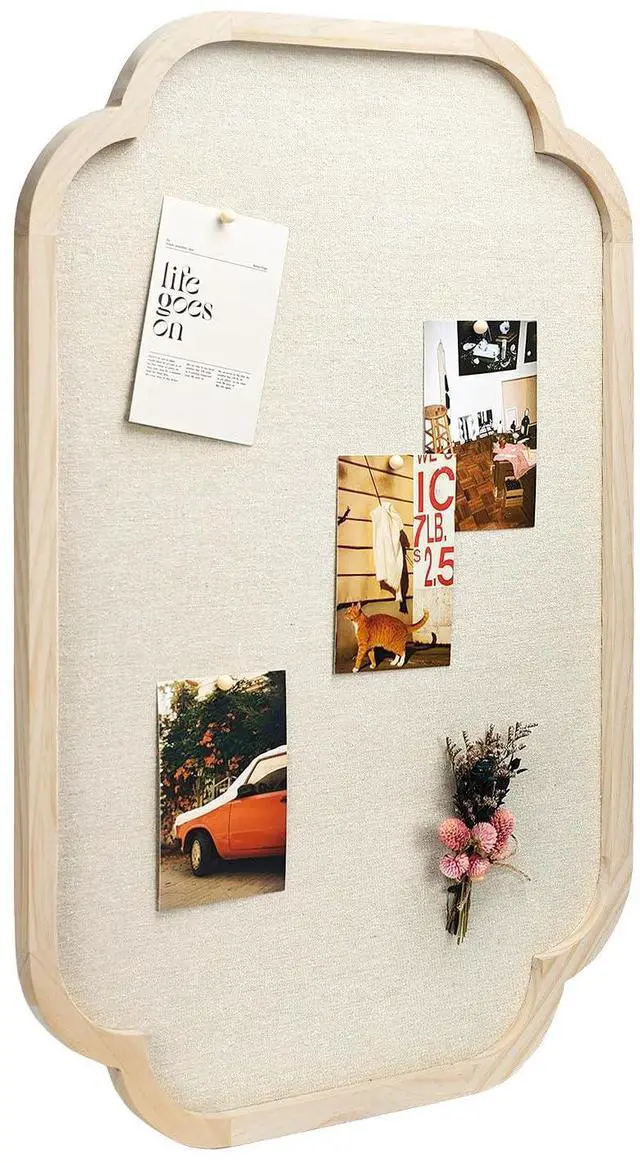 Main image of Modern Scalloped Pinboard, 20" x 30" Rustic Fabric Bulletin Board, Natural Wood, Decorative Pin Board for Farmhouse, Home Office & Vision Board Display