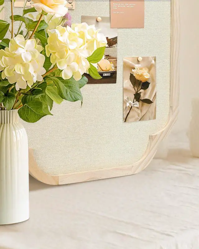 Alt view image 6 of 6 - Modern Scalloped Pinboard, 20" x 30" Rustic Fabric Bulletin Board, Natural Wood, Decorative Pin Board for Farmhouse, Home Office & Vision Board Display