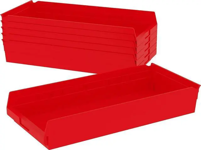 Main image of 30174 Heavy Duty Plastic Shelf Bins, 24"x 11"x 4", Red, 6-Pk | Heavy Duty Nesting Storage Bins for Garage, Closet, Refrigerator, Kitchen, Cabinet, Drawer Organization, Pantry Organization
