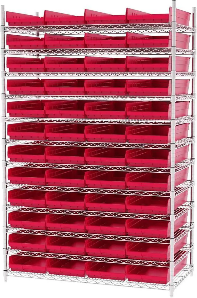 Alt view image 5 of 7 - 30174 Heavy Duty Plastic Shelf Bins, 24"x 11"x 4", Red, 6-Pk | Heavy Duty Nesting Storage Bins for Garage, Closet, Refrigerator, Kitchen, Cabinet, Drawer Organization, Pantry Organization