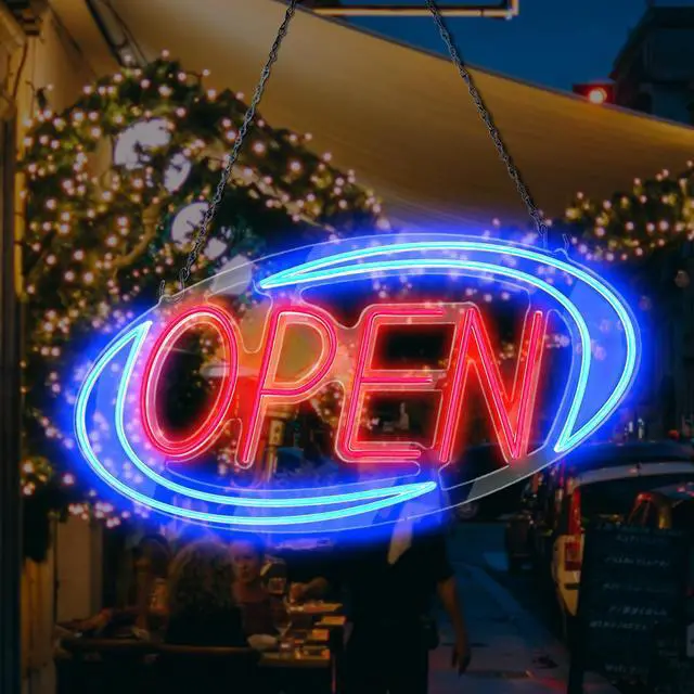 Main image of Open Signs for Business,Neon Open Sign Led,24"x 12",Remote Control Open/Closed Bussiness Hour Sign Set,Light for Bar Coffee Salon Store Window,12V/2A Adapter with ON/OFF Switch (Blue/Red Oval)