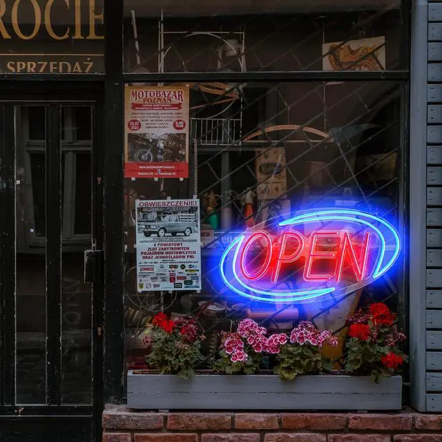 Alt view image 5 of 7 - Open Signs for Business,Neon Open Sign Led,24"x 12",Remote Control Open/Closed Bussiness Hour Sign Set,Light for Bar Coffee Salon Store Window,12V/2A Adapter with ON/OFF Switch (Blue/Red Oval)