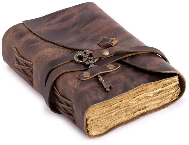 Main image of Vintage Leather Journal - Antique Handmade Deckle Edge Vintage Paper Leather Bound Journal - Book of Shadows Journal - Leather Sketchbook - Drawing Journal - Great Gift (Red Brown, 11.5"x8.25")