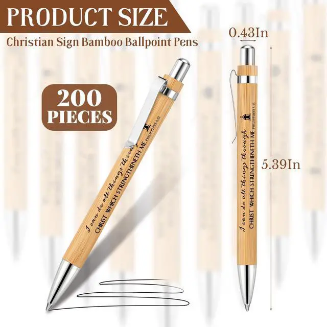 Alt view image 2 of 7 - 200 Pcs Christian Gifts Pens Bulk Bamboo Ballpoint Pens with Bible Verse and Scripture Inspirational Religious Gifts for Church Pastor Appreciation Grandparents Church Sunday School