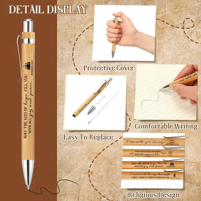 Alt view image 3 of 7 - 200 Pcs Christian Gifts Pens Bulk Bamboo Ballpoint Pens with Bible Verse and Scripture Inspirational Religious Gifts for Church Pastor Appreciation Grandparents Church Sunday School