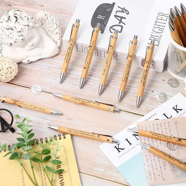 Alt view image 4 of 7 - 200 Pcs Christian Gifts Pens Bulk Bamboo Ballpoint Pens with Bible Verse and Scripture Inspirational Religious Gifts for Church Pastor Appreciation Grandparents Church Sunday School