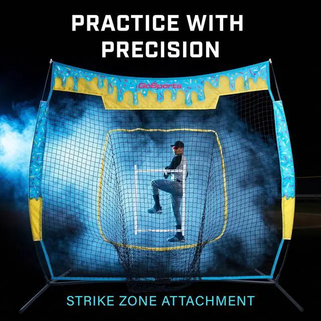 Alt view image 4 of 6 - 7 ft x 7 ft Baseball & Softball Nets - Red, Black, Drip or PRO - Practice Hitting & Pitching Net with Bow Type Frame, Carry Bag and Strike Zone, Great for All Skill Levels