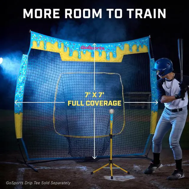 Alt view image 5 of 6 - 7 ft x 7 ft Baseball & Softball Nets - Red, Black, Drip or PRO - Practice Hitting & Pitching Net with Bow Type Frame, Carry Bag and Strike Zone, Great for All Skill Levels