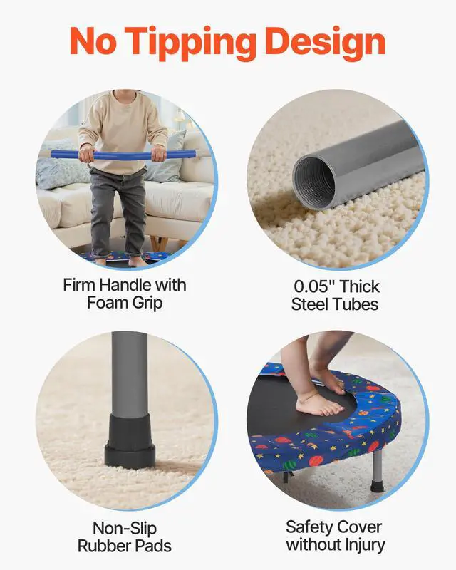 Alt view image 3 of 7 - 3FT Trampoline for Kids, 36" Trampolines Indoor/Outdoor Trampoline for Toddlers, Foldable Mini Baby Jump Toy with Foam Handle, Recreational Trampolines Birthday Gift for 3+ Years Kids