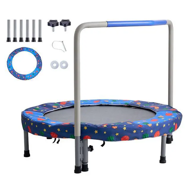 Alt view image 4 of 7 - 3FT Trampoline for Kids, 36" Trampolines Indoor/Outdoor Trampoline for Toddlers, Foldable Mini Baby Jump Toy with Foam Handle, Recreational Trampolines Birthday Gift for 3+ Years Kids