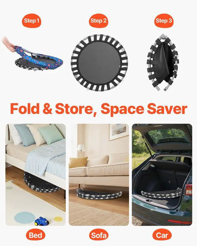 Alt view image 6 of 7 - 3FT Trampoline for Kids, 36" Trampolines Indoor/Outdoor Trampoline for Toddlers, Foldable Mini Baby Jump Toy with Foam Handle, Recreational Trampolines Birthday Gift for 3+ Years Kids