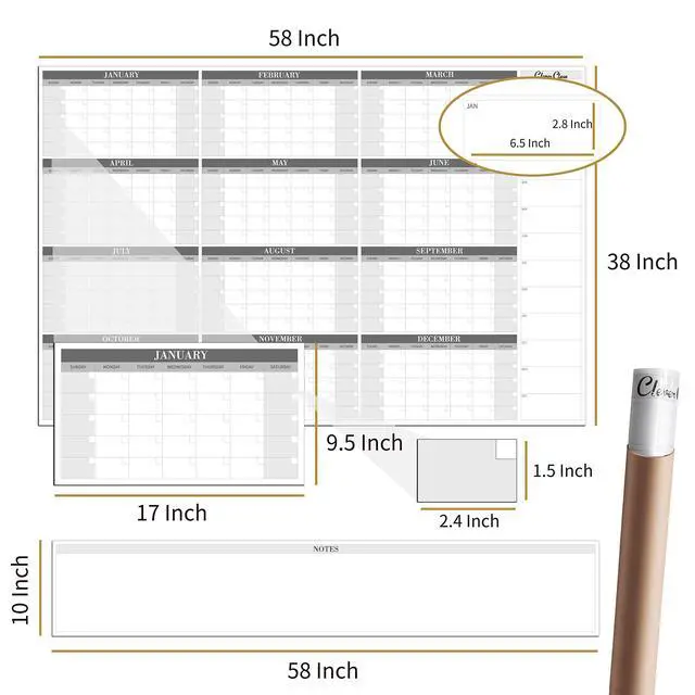 Alt view image 2 of 7 - Large Dry Erase Wall Calendar - 48"x58" 12-month 2026 Undated Reusable Yearly Calendar for Home, Office, School Projects - Jumbo Laminated Task Organizer
