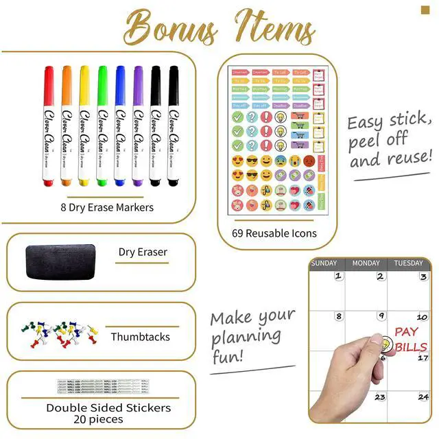 Alt view image 3 of 7 - Large Dry Erase Wall Calendar - 48"x58" 12-month 2026 Undated Reusable Yearly Calendar for Home, Office, School Projects - Jumbo Laminated Task Organizer