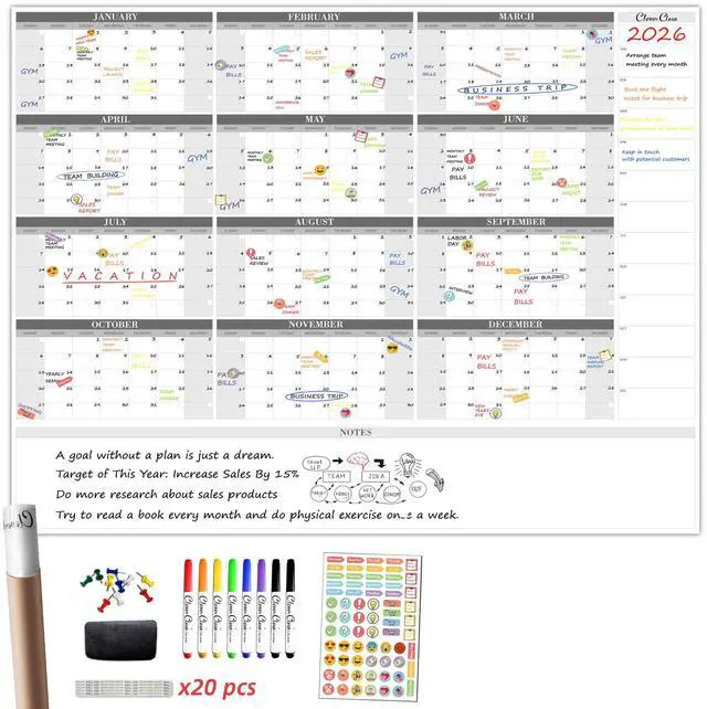 Main image of Large Dry Erase Wall Calendar - 48"x58" 12-month 2026 Undated Reusable Yearly Calendar for Home, Office, School Projects - Jumbo Laminated Task Organizer