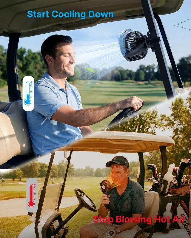 Alt view image 2 of 7 - 2-Pack Magnetic Golf Cart Fan with Misting, 12000mAh Battery Operated Portable Fan 4 Speeds, LED Lantern, Universal Fit for EZGO Club Car Yamaha, Cruise Ship Accessories Travel Essentials