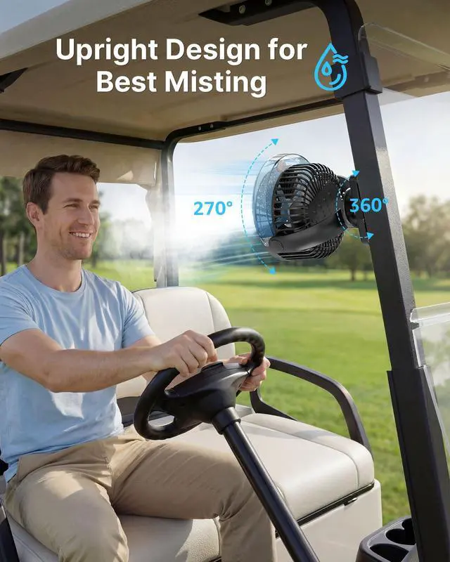 Alt view image 6 of 7 - 2-Pack Magnetic Golf Cart Fan with Misting, 12000mAh Battery Operated Portable Fan 4 Speeds, LED Lantern, Universal Fit for EZGO Club Car Yamaha, Cruise Ship Accessories Travel Essentials