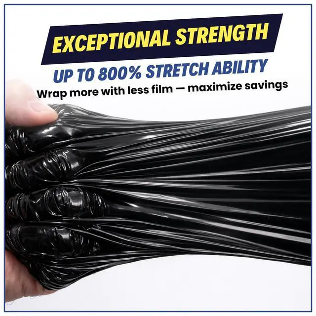 Alt view image 4 of 7 - 18" Stretch Film/Wrap 1500 feet 7 Layers 80 Gauge Industrial Strength up to 800% Stretch Ability Black Durable Adhering Packing Moving Heavy Duty Shrink Film, Wrap Holder Included Box of 4