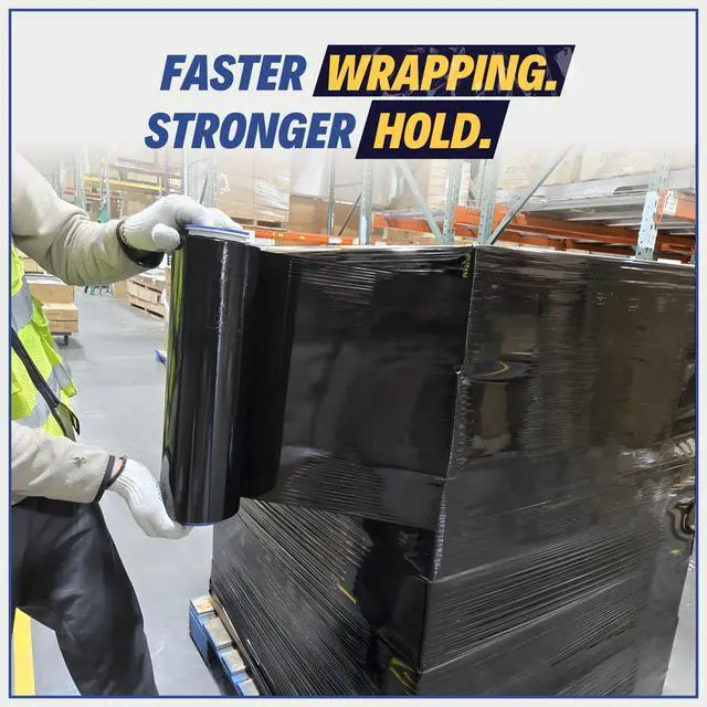 Alt view image 3 of 7 - 18" Stretch Film/Wrap 1500 feet 7 Layers 80 Gauge Industrial Strength up to 800% Stretch Ability Black Durable Adhering Packing Moving Heavy Duty Shrink Film, Wrap Holder Included Box of 4