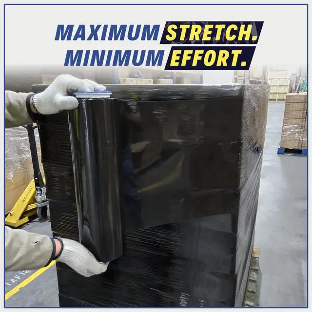 Alt view image 5 of 7 - 18" Stretch Film/Wrap 1500 feet 7 Layers 80 Gauge Industrial Strength up to 800% Stretch Ability Black Durable Adhering Packing Moving Heavy Duty Shrink Film, Wrap Holder Included Box of 4