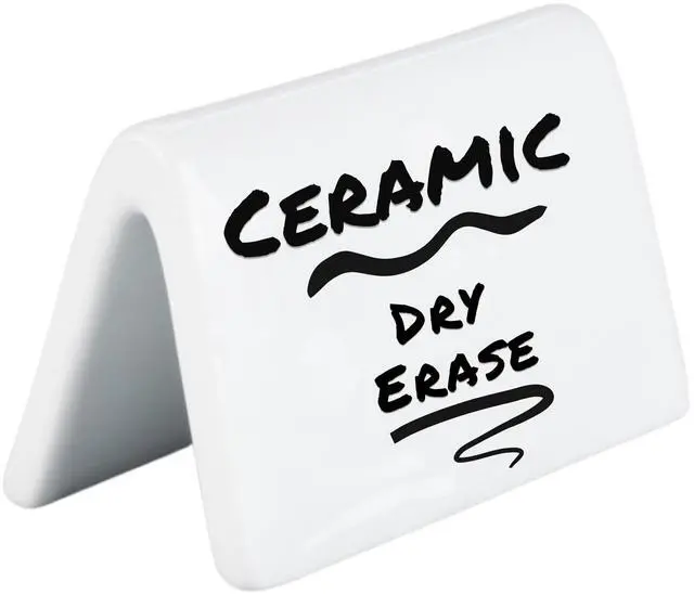 Main image of Double Sided Ceramic Dry Erase Table Tent Sign White - 3-1/2"x2" - Reusable Tabletop Setting. Great for Wedding, Birthday, Picnic, Banquet, Buffet, Bakery, Party, Events, Message Board - 12 PK