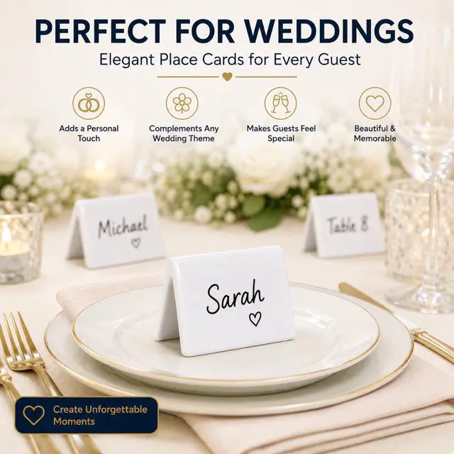 Alt view image 4 of 7 - Double Sided Ceramic Dry Erase Table Tent Sign White - 3-1/2"x2" - Reusable Tabletop Setting. Great for Wedding, Birthday, Picnic, Banquet, Buffet, Bakery, Party, Events, Message Board - 12 PK