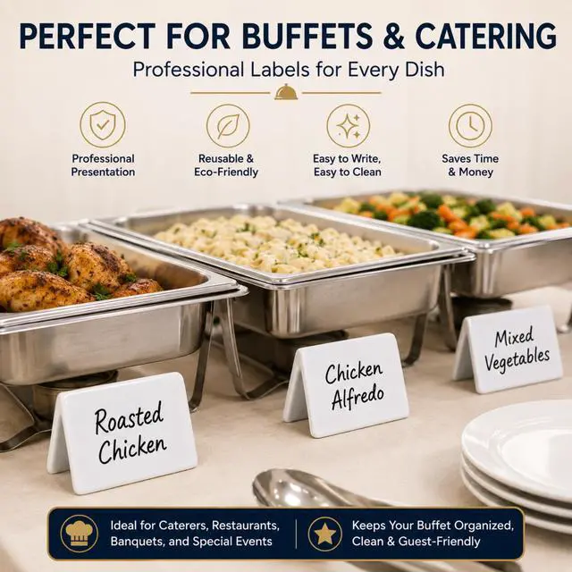 Alt view image 5 of 7 - Double Sided Ceramic Dry Erase Table Tent Sign White - 3-1/2"x2" - Reusable Tabletop Setting. Great for Wedding, Birthday, Picnic, Banquet, Buffet, Bakery, Party, Events, Message Board - 12 PK