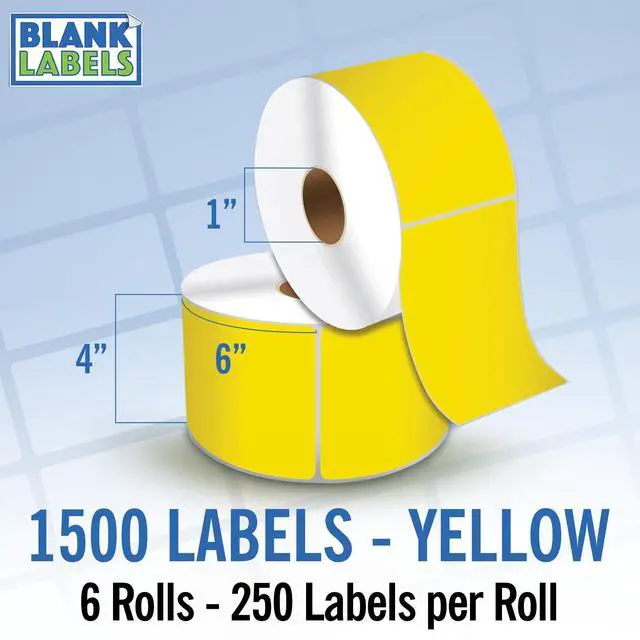 Main image of 4" X 6" Direct Thermal Shipping Labels | Yellow | 1" Cores w/Perfs Easy Tear | Made in USA | Printing Label | 1500 Labels | 250 Labels per Roll | 6 Rolls