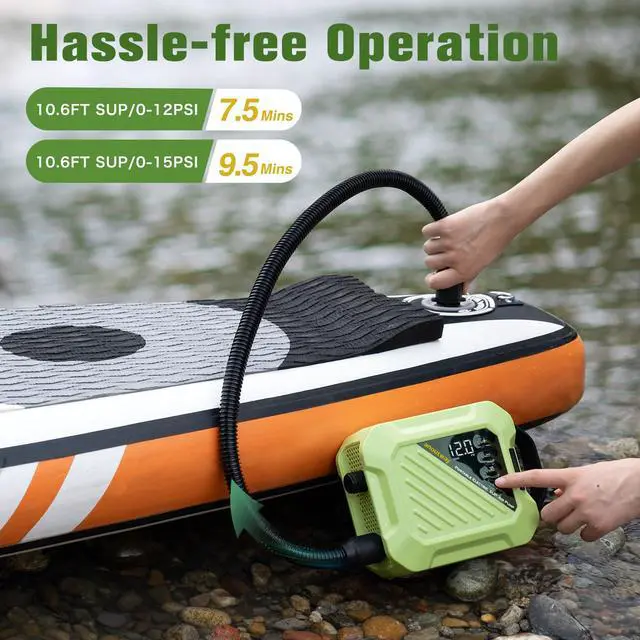 Alt view image 2 of 7 - Paddle Board Electric Pump High Pressure Rechargeable Auto-Off | 20PSI Battery Powered Cordless Portable Inflatable Automatic Inflation Deflation SUP Accessories Kayak Tent Air Pump