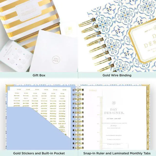 Alt view image 7 of 7 - 2026-2027 Daily Academic Planner, 7.4"x9.5", Casa Bella | July 2026 - June 2027, Glossy Laminated Cover, Wirebound, Laminated Tabs, Storage Pocket, Stickers & Snap-In Ruler