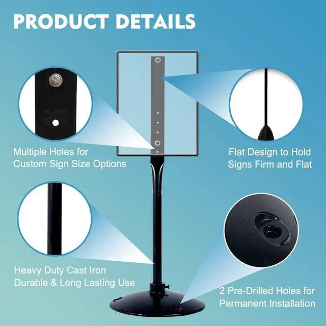 Alt view image 5 of 7 - Cast Iron Sign Stand with 17" Dia Base 48" Tall Heavy Duty Pedestal Post Sign Holder for No Parking Street Signs, Handicap Parking Sign, etc. Comes with Stand, Base, Bolts and Nuts, Black