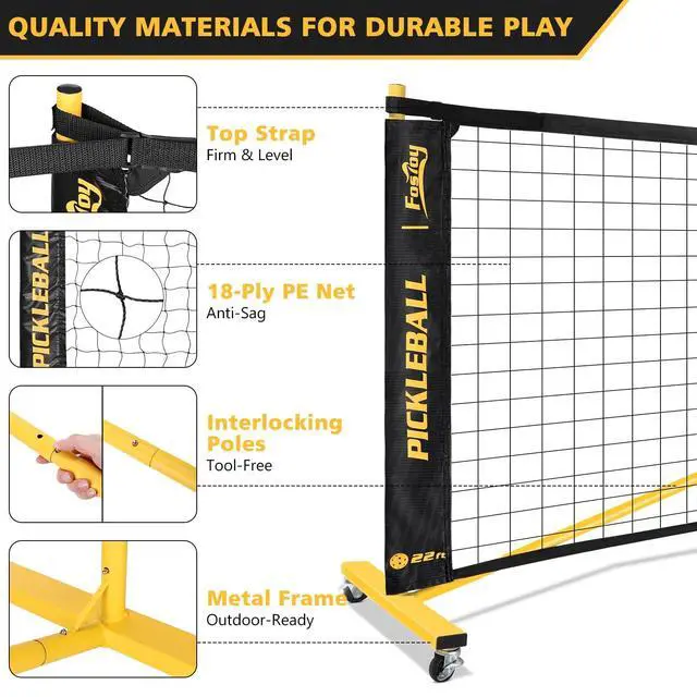 Alt view image 4 of 7 - Portable Pickleball Net Set with Wheels, 22 FT & Half Court 11 FT | Pickle Ball Net System, Steady Metal Frame with Carry Bag for Backyards, Driveways, and Garages