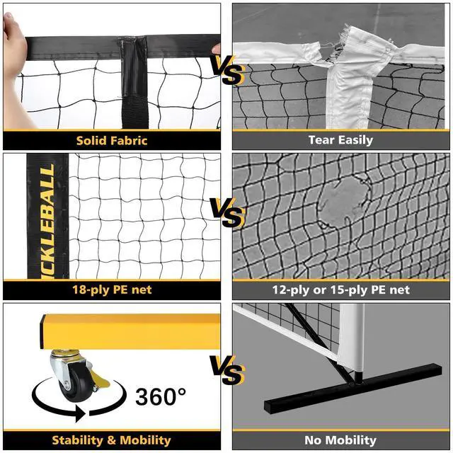 Alt view image 5 of 7 - Portable Pickleball Net Set with Wheels, 22 FT & Half Court 11 FT | Pickle Ball Net System, Steady Metal Frame with Carry Bag for Backyards, Driveways, and Garages